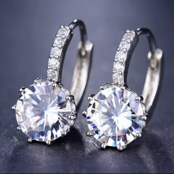 NEW 8CT Solitaire Diamond 925 Silver Hoop Earrings - Picture 1 of 5